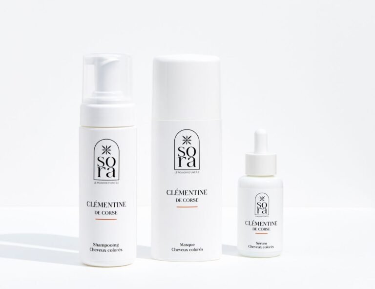 soin capillaire naturel SORA à la clémentine corse pour cheveux éclatants et cuir chevelu sain.