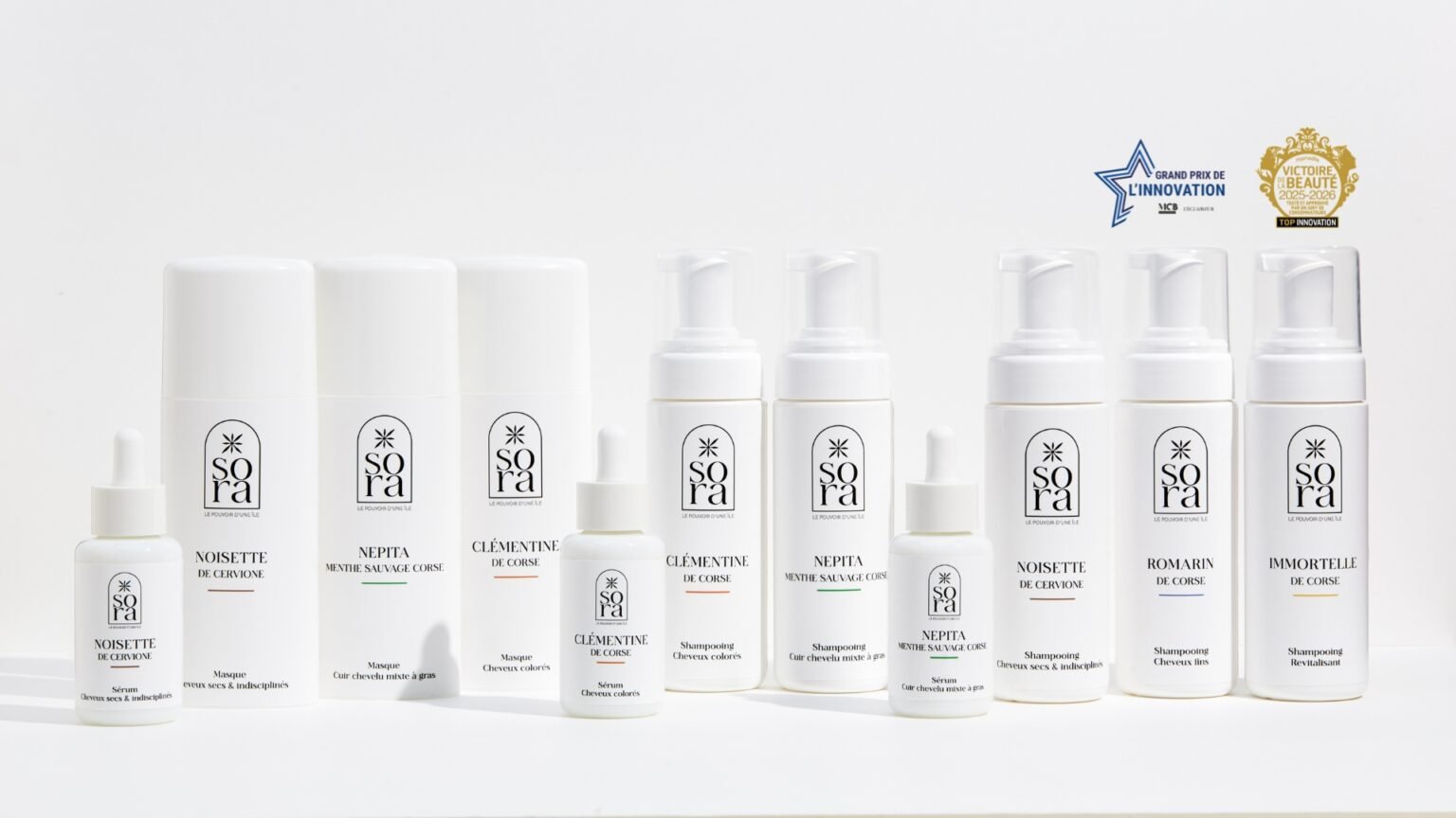 Gamme entière Sora avec logo MCB et victoire de la beauté