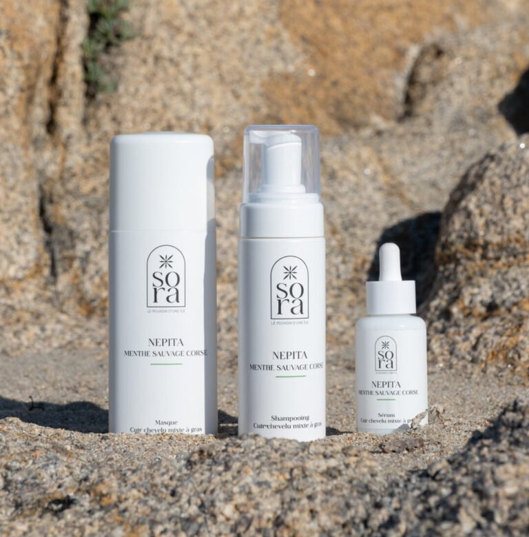 Présentation de soins capillaires de la gamme Népita Sora